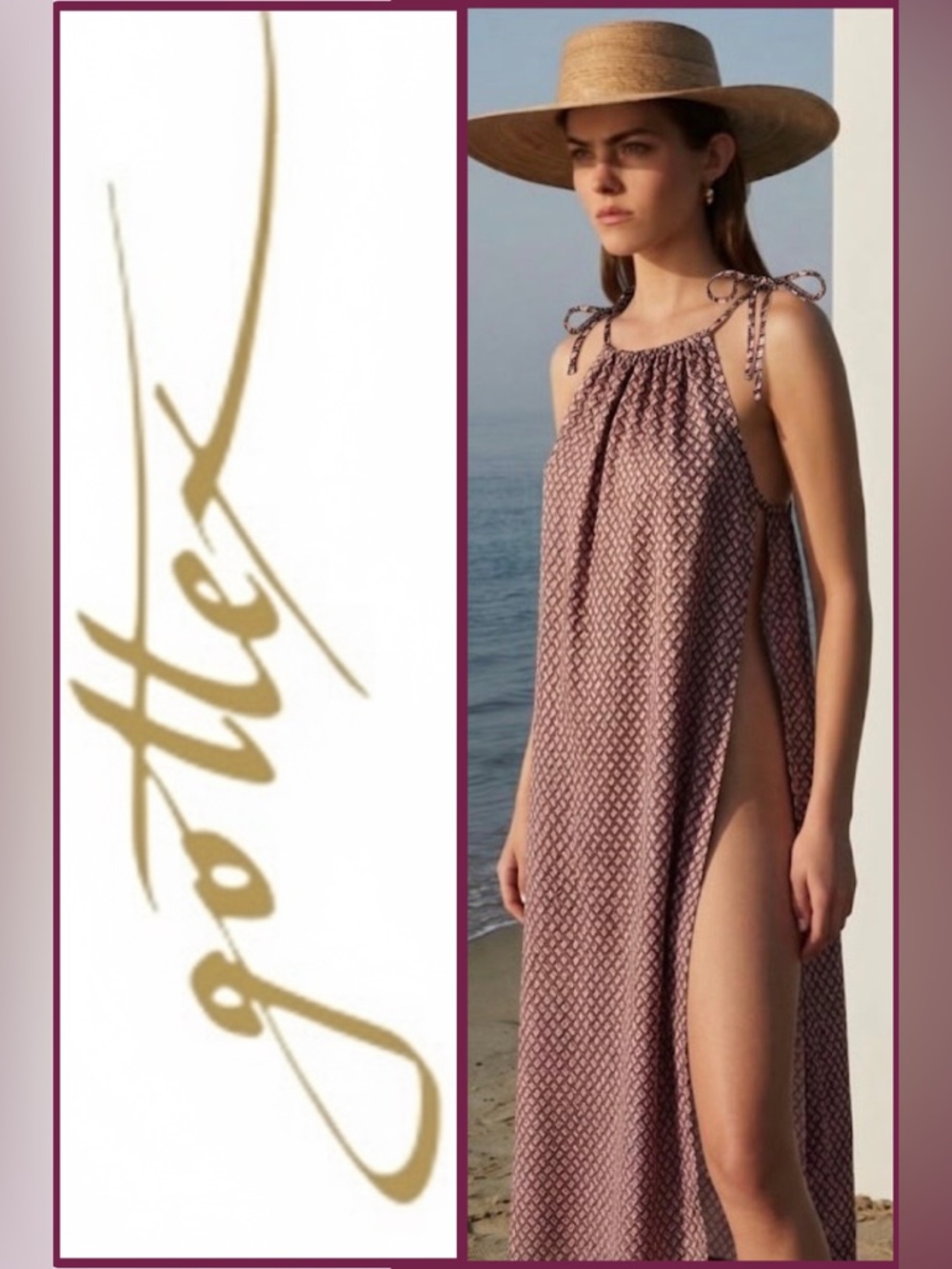 NWT Gottex Luma Retro Pink Cover-Up Dress/Skirt Tie Shoulder Slit Resort  
L/XL